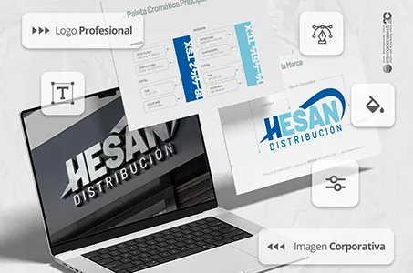 Desarrollo Imagen corporativa Hesan Distribución: Identidad corporativa, marca profesional